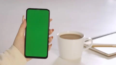 Handheld Camera: Back View of Brunette woman Holding Chroma Key Green Screen Stock Footage 172559628