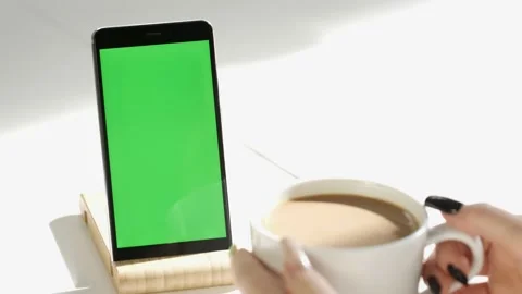 Handheld Camera: Back View of Brunette woman Holding Chroma Key Green Screen Stock Footage 201484793