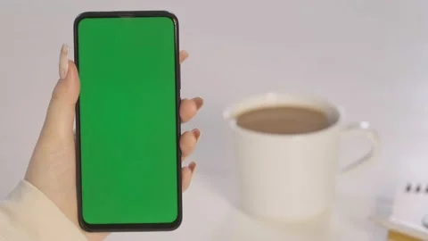 Handheld Camera: Back View of Brunette woman Holding Chroma Key Green Screen Stock Footage 202569881