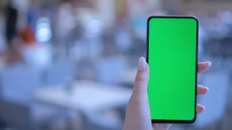 Handheld Camera: back view of brunette holding chroma key green screen Stock Footage 249402925