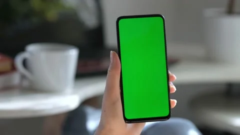 Handheld Camera: Point of View of business woman using smartphone viewing green Stock Footage 154562691