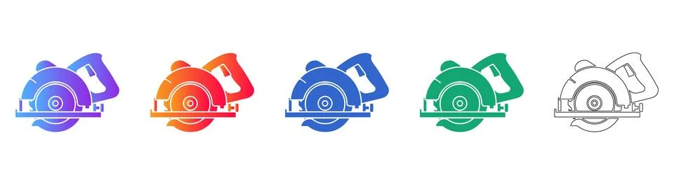 Handheld Circular Saw Vector Icon Set Stock Illustration