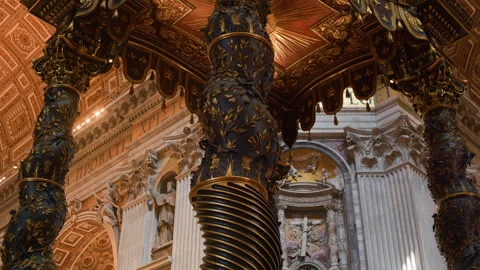 Handheld Close-Up of Ornamental Column on St. Peter’s Baldachin Stock Footage 315761019