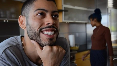 Handheld close-up shot of a man looking stressed out Stock Footage 115060003