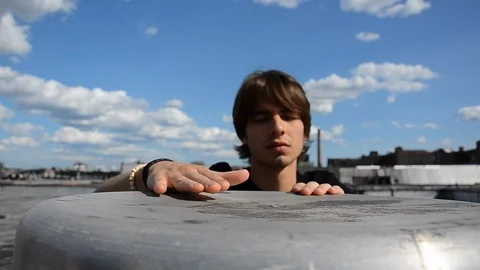 Handheld close-up shot a man playing drum Stock-Footage 115059981