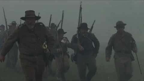 Handheld "Combat Camera", Confederate Charging line - Civil War Reenactment Video stock 182663067