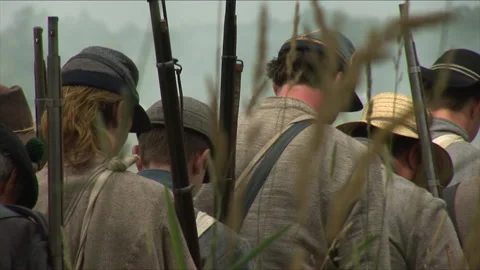 Handheld "Combat Camera", Confederates Marching - Civil War Battle reenactment Stock Footage 182662945