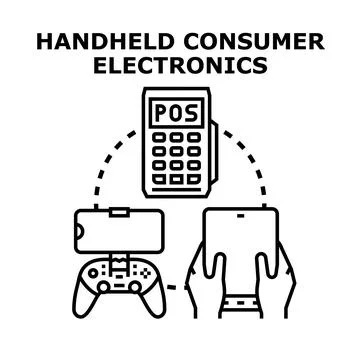 Handheld consumer electronics devices offering modern digital services Stock Illustration