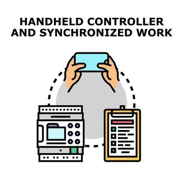 Handheld controller enabling synchronized work and monitoring operations Illustrazione stock