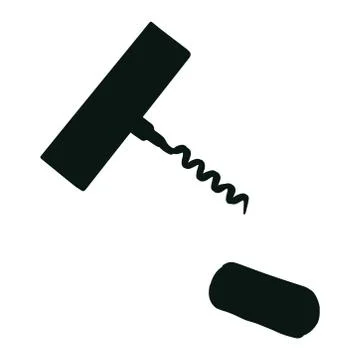 Handheld corkscrew black silhouette on white background Stock Illustration