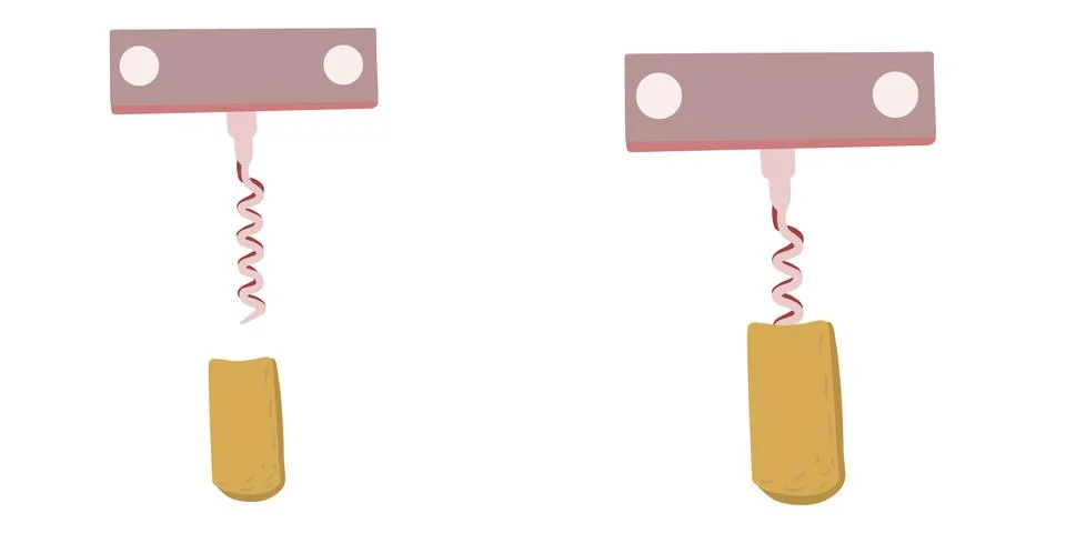 Handheld corkscrew with a cork on white background Stock Illustration