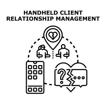 Handheld customer relationship management problem solution concept Stock Illustration
