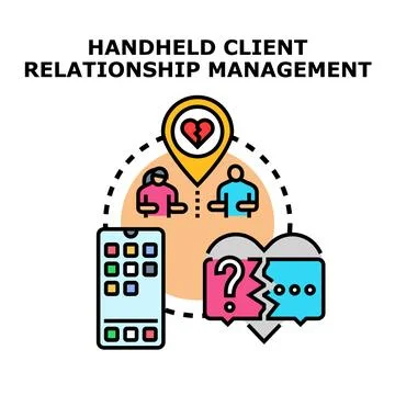 Handheld customer relationship management problem solution concept Stock Illustration