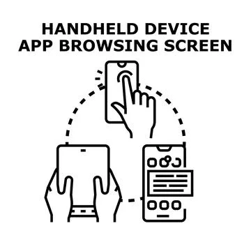 Handheld device app browsing screen icon concept Stock Illustration