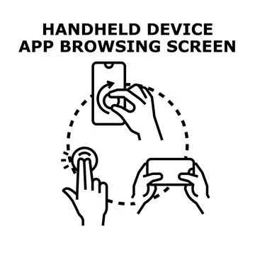 Handheld device app browsing screen interaction concept Stock Illustration