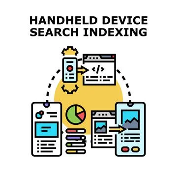 Handheld device search indexing data analysis concept Stock Illustration