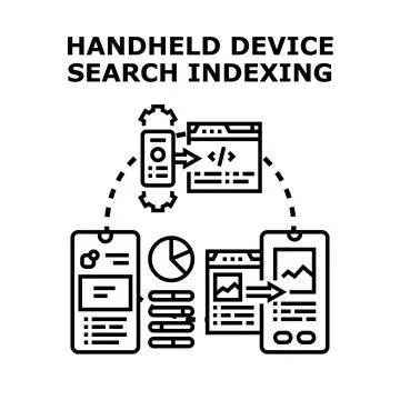 Handheld device search indexing data analysis concept Stock Illustration