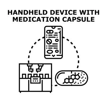 Handheld device tracking medication capsule development process Stockillustratie