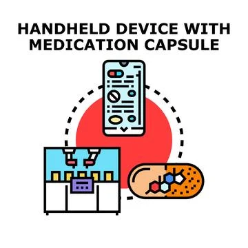 Handheld device tracking medication capsule development process Stockillustratie