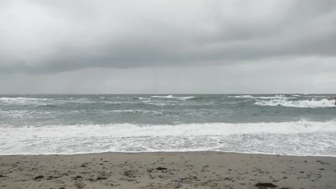 Handheld Dolly in Stormy Beach - Slowmotion 150FPS 1920x1080 Stock Footage 120580294