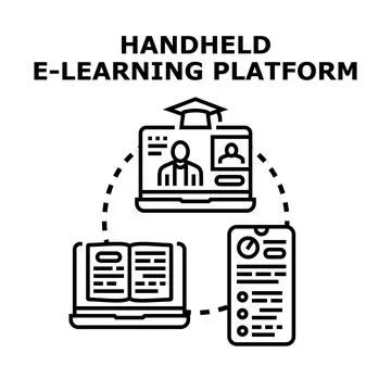 Handheld e learning platform connecting online education content 스톡 일러스트