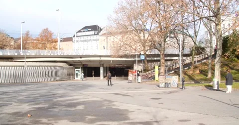 A handheld of the empty Karlsplatz in Vienna, Austria during lockdown Stock Footage 147094098
