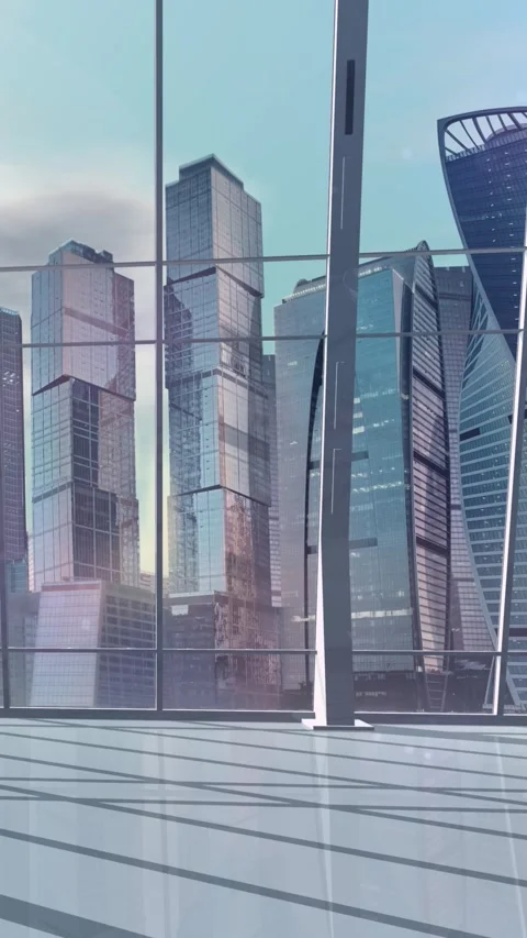 Handheld financial data illustrations with skyscrapers in the background Stock Footage 322068342