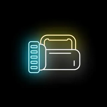 Handheld flashlight illuminating dark space neon icon Stock Illustration