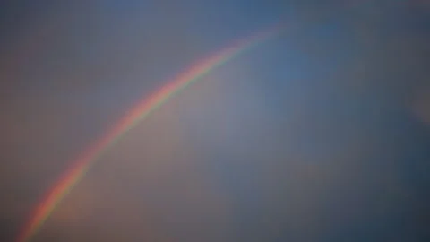 Handheld Footage of Dramatic Rain Clouds and Vivid Rainbow in USA Sky at Dusk Stock Footage 342301896