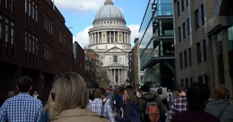 Handheld Footage With a View of St Pauls Cathedral, London UK in 4K Stock Footage