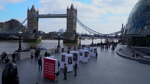 Handheld Footage With a View of Tower Bridge, London UK in HD Video stock 80536471
