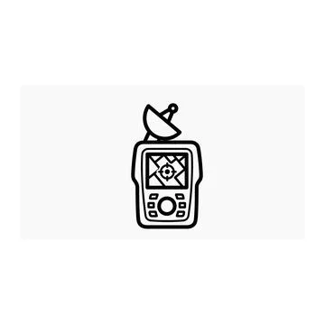 Handheld gps navigator device with satellite dish line art icon 库存插图