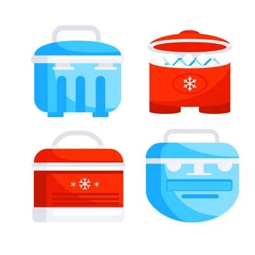 Handheld ice cooler boxes. Summer ice bag. Portable fridge. Containers Stock-Illustration