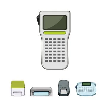 Handheld label printer and various printing devices set Stock Illustration
