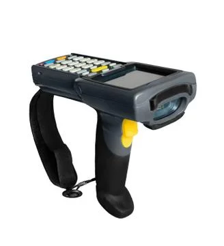 Handheld laser barcode scanner computer. Isolated on white background Stock Photos