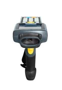 Handheld laser barcode scanner computer. Isolated over white background 스톡 사진