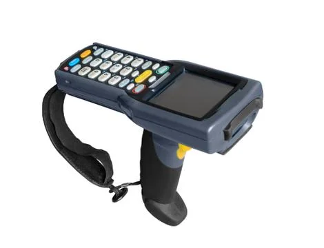 Handheld laser barcode scanner reader. Isolated over white background Stockfoto's