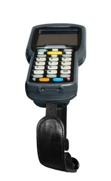 Handheld laser barcode scanner reader. Isolated over white 스톡 사진