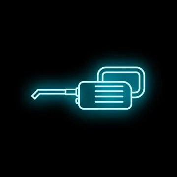 Handheld leaf blower outline neon blue light Stock Illustration