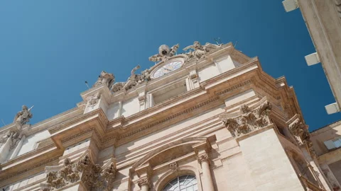 Handheld Low-Angle Pan of Vatican Main Building Facade Stock Footage 320137179