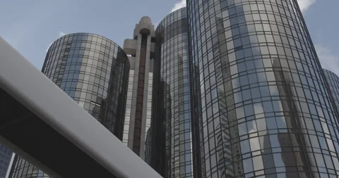 Handheld Low Angle Shot of Downtown Building Stock Footage 257014181