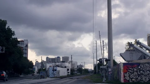 Handheld Low Angle Shot Suburban Railroads - Filmed Red Scarlet 4k Video stock 86411549