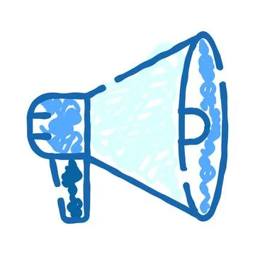 Handheld megaphone amplifying message outline doodle icon Stock Illustration