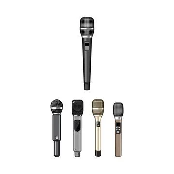 Handheld microphone collection for audio communication concepts Illustration