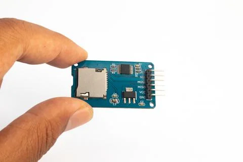 A handheld microSD card reader module. This module is used for electronics ho Foto stock
