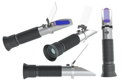 Handheld optical refractometer, different perspectives. 3D rendering Stock Illustration