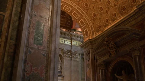 Handheld Pan of Decorated Ceiling in St Peter Basilica Vatican Stock Footage 315754965