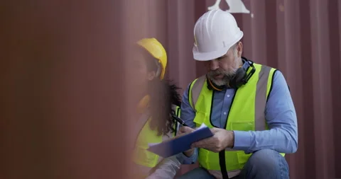 Handheld panning shot, middle-aged Caucasian business engineer man Stockbeeldmateriaal 226517386