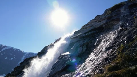 Handheld panning shot of mountain stream. Stock Footage 99263156