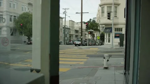 Handheld POV from store window in San Francisco 01 Video stock 145885571